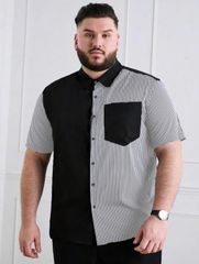 Áo sơ mi tay ngắn chất vải Oxford cao cấp có túi đen phối sọc xám thời trang bigsize nam 80 - 130 kg