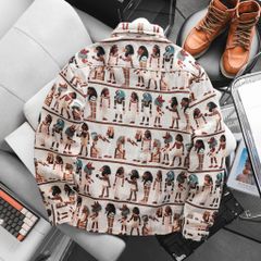 [ Big Men] Áo khoác sơ mi chất vải jean gấm họa tiết 3D cá tính< 135 kg_ Ai Cập