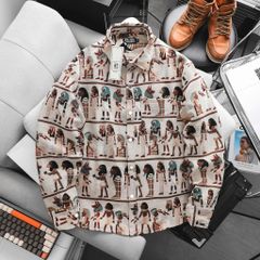 [ Big Men] Áo khoác sơ mi chất vải jean gấm họa tiết 3D cá tính< 135 kg_ Ai Cập