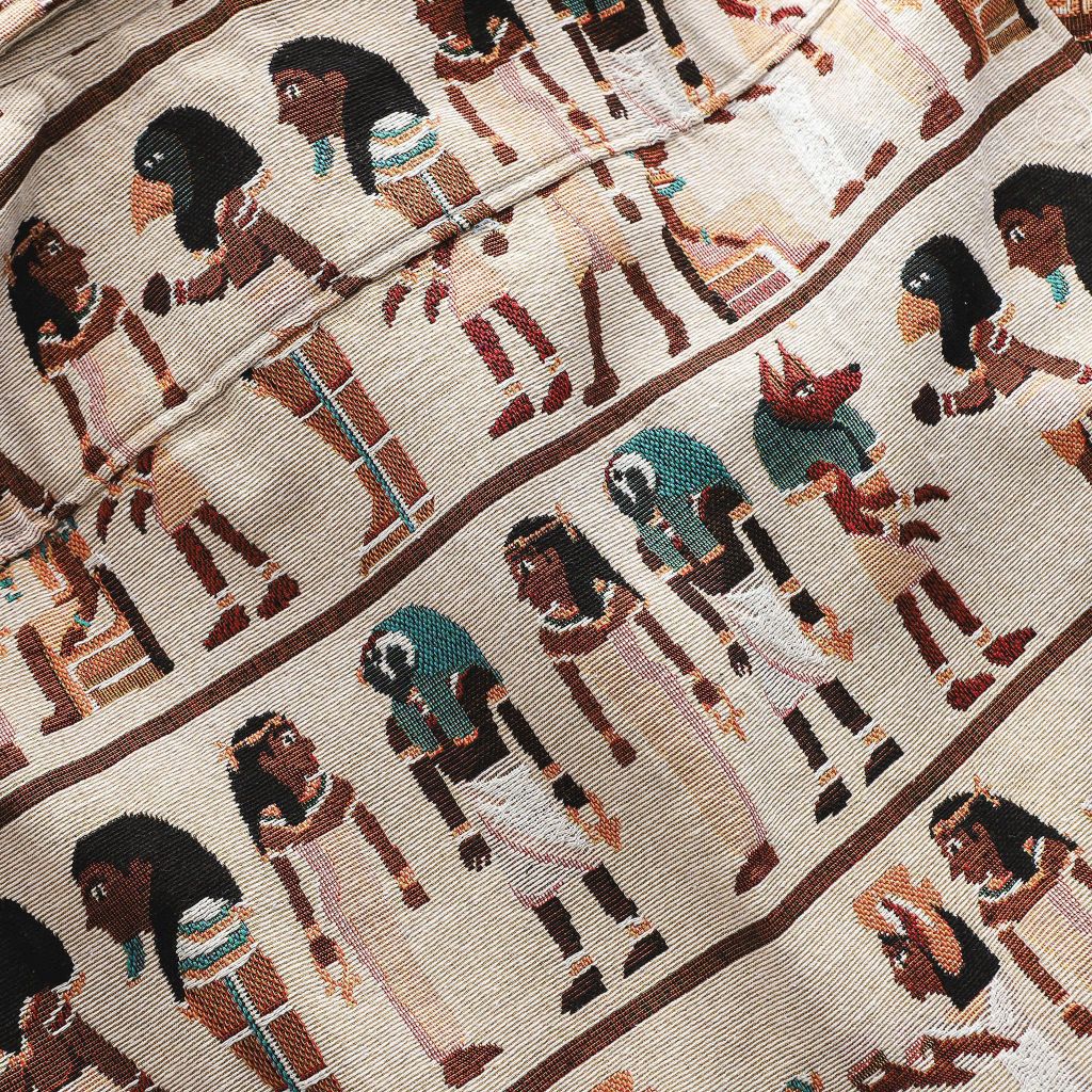 [ Big Men] Áo khoác sơ mi chất vải jean gấm họa tiết 3D cá tính< 135 kg_ Ai Cập