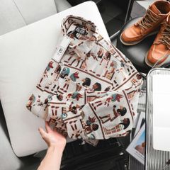 [ Big Men] Áo khoác sơ mi chất vải jean gấm họa tiết 3D cá tính< 135 kg_ Ai Cập