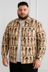 [ Big Men] Áo khoác sơ mi chất vải jean gấm họa tiết 3D cá tính< 135 kg_ Ai Cập
