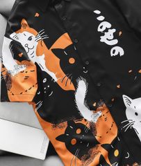 Áo sơ mi tay ngắn bigsize nam họa tiết mèo dễ thương bigsize nam thời trang Big Men