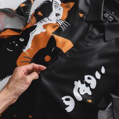 Áo sơ mi tay ngắn bigsize nam họa tiết mèo dễ thương bigsize nam thời trang Big Men