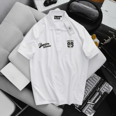 [ Big Men] Áo thun polo bigsize nam màu trắng in L A 98 hai mặt thời trang 85- 135 kg
