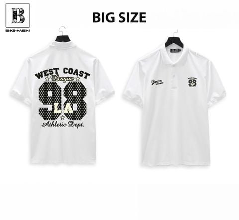 [ Big Men] Áo thun polo bigsize nam màu trắng in L A 98 hai mặt thời trang 85- 135 kg