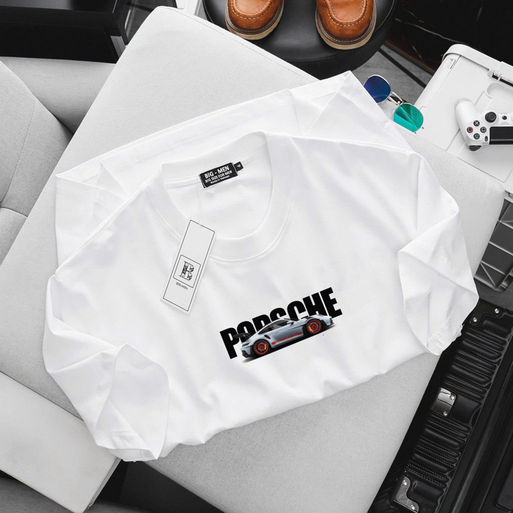 Big Men- Áo thun cotton bigsize nam in xe Porsche hai mặt thời trang 85- 135 kg