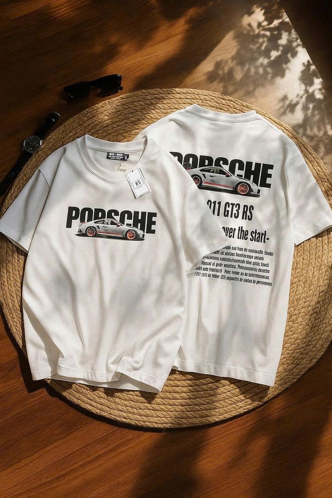 Big Men- Áo thun cotton bigsize nam in xe Porsche hai mặt thời trang 85- 135 kg