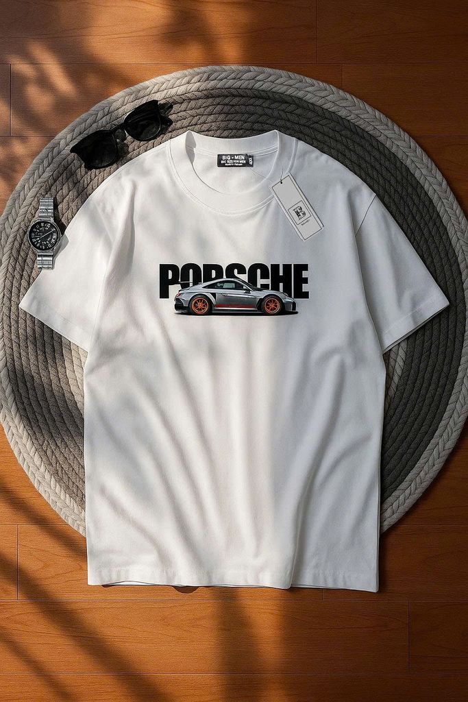 Big Men- Áo thun cotton bigsize nam in xe Porsche hai mặt thời trang 85- 135 kg