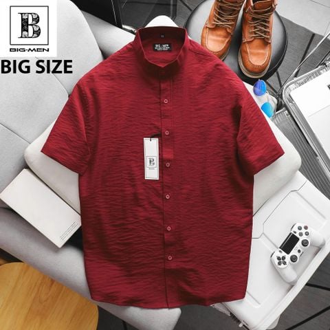 [ Big Size 80- 130 kg] Áo sơ mi tay ngắn bigsize nam vải đũi nút cài cổ trụ màu đỏ thời trang Big Men