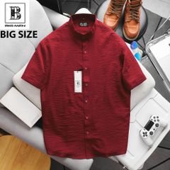 [ Big Size 80- 130 kg] Áo sơ mi tay ngắn bigsize nam vải đũi nút cài cổ trụ màu đỏ thời trang Big Men