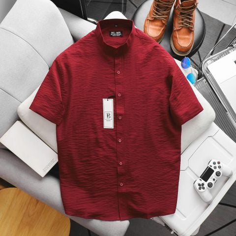[ Big Size 80- 130 kg] Áo sơ mi tay ngắn bigsize nam vải đũi nút cài cổ trụ màu đỏ thời trang Big Men