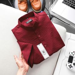 [ Big Size 80- 130 kg] Áo sơ mi tay ngắn bigsize nam vải đũi nút cài cổ trụ màu đỏ thời trang Big Men