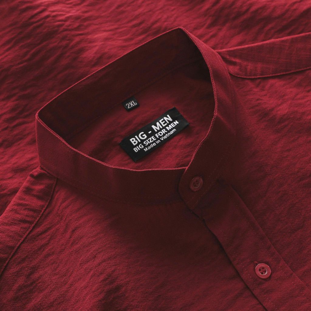 [ Big Size 80- 130 kg] Áo sơ mi tay ngắn bigsize nam vải đũi nút cài cổ trụ màu đỏ thời trang Big Men