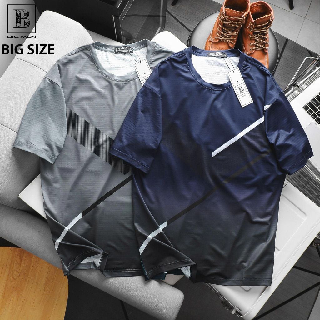 Áo thun thể thao vải thun lạnh có lỗ thoáng khí phối sọc xéo thời trang 85- 135kg_ TT4