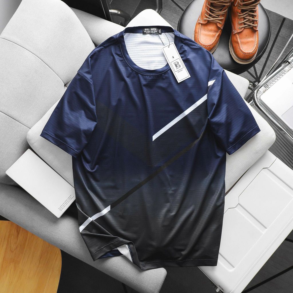 Áo thun thể thao vải thun lạnh có lỗ thoáng khí phối sọc xéo thời trang 85- 135kg_ TT4