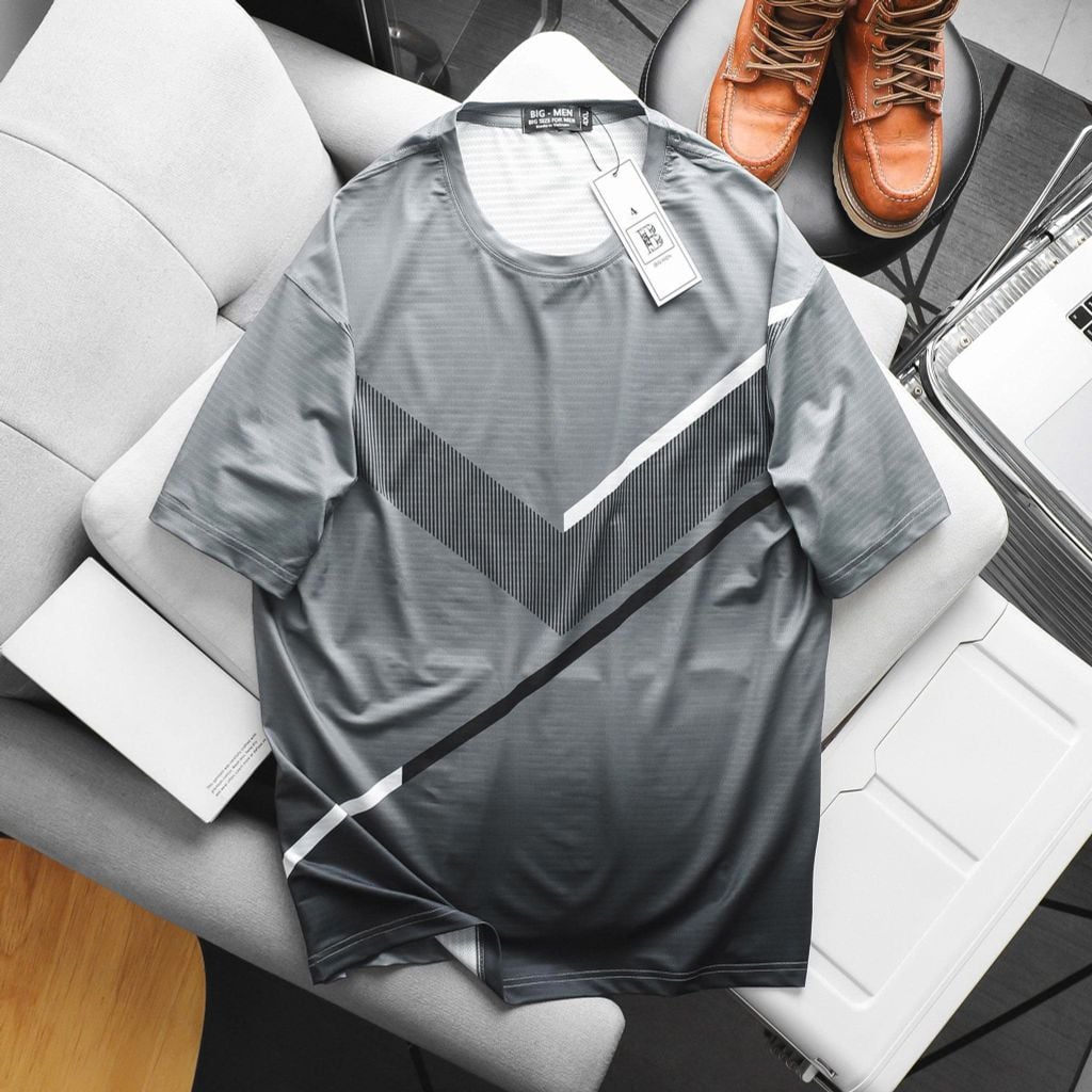 Áo thun thể thao vải thun lạnh có lỗ thoáng khí phối sọc xéo thời trang 85- 135kg_ TT4