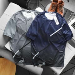 Áo thun thể thao vải thun lạnh có lỗ thoáng khí phối sọc xéo thời trang 85- 135kg_ TT4