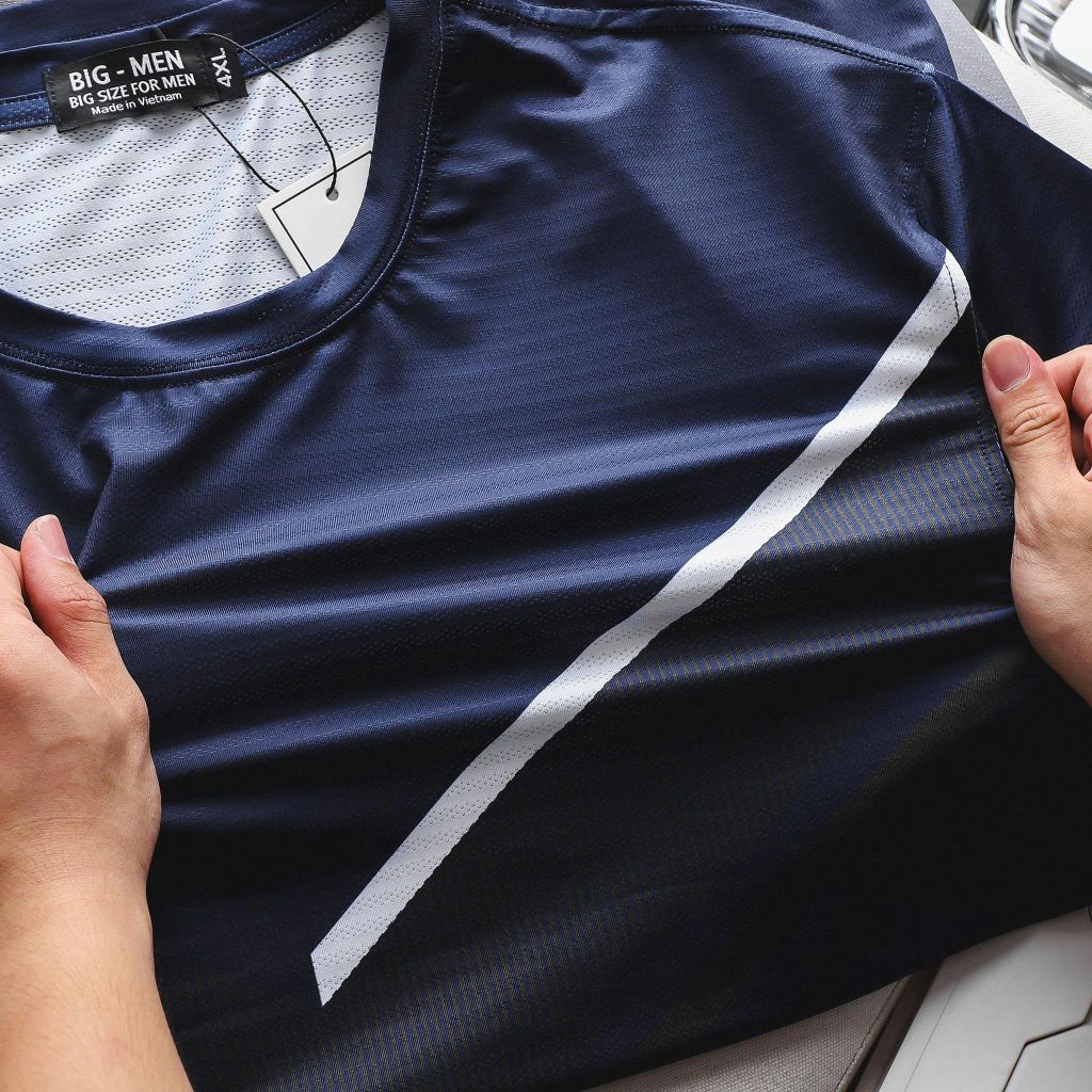 Áo thun thể thao vải thun lạnh có lỗ thoáng khí phối sọc xéo thời trang 85- 135kg_ TT4