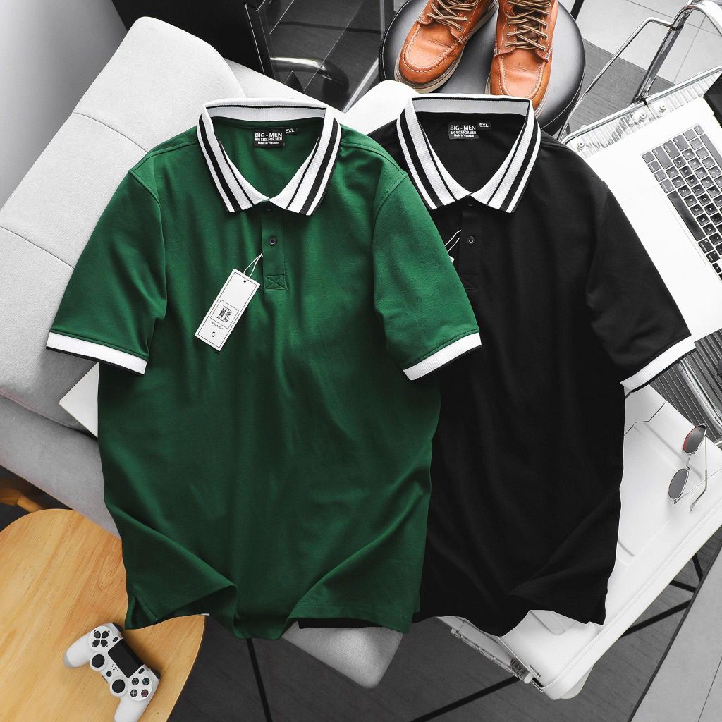 Áo thun polo phối cổ bo gân thời trang cỡ đại bigsize nam 85-125kg
