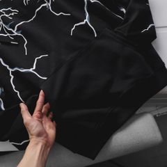 Big Men- Áo khoác hoodie chất nỉ màu đen in lụa họa tiết tia sét toàn thân thời trang bigsize nam< 140 kg