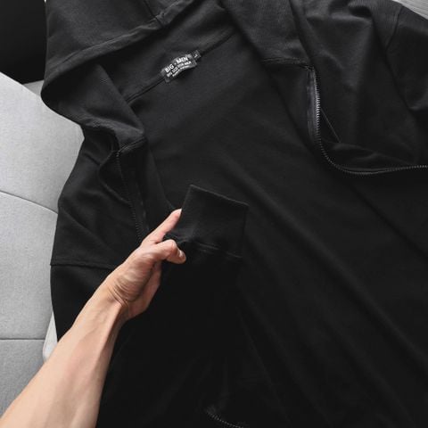 Áo khoác cotton gân bigsize nam tông màu đen trơn < 140kg