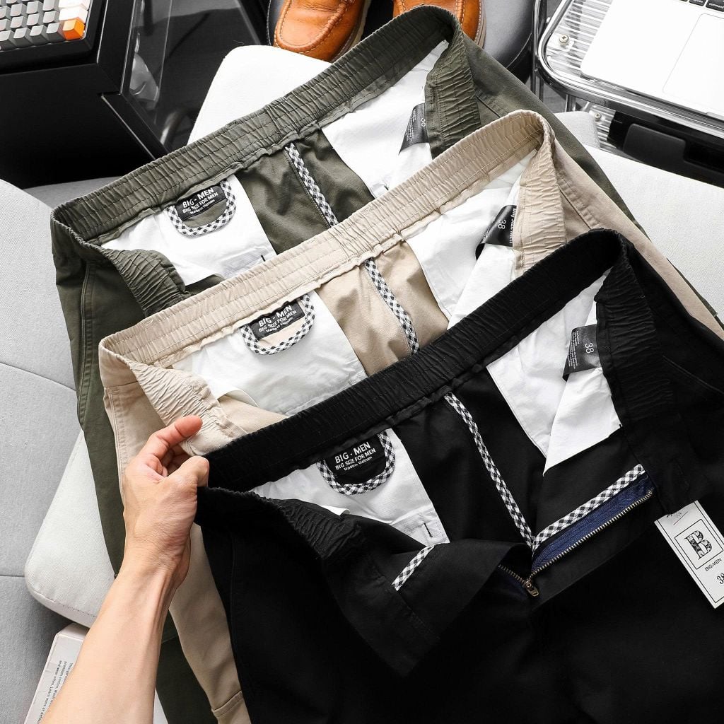 Quần kaki dài lưng thun túi hộp ống suông big size nam 80-130kg