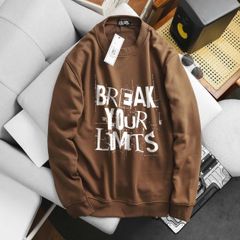 [Big Men] Áo khoác sweater màu nâu chất vải nỉ in chữ Break thời trang thu đông bigsize <140 kg