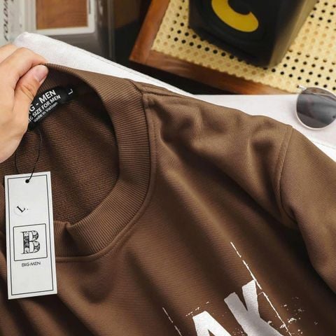 [Big Men] Áo khoác sweater màu nâu chất vải nỉ in chữ Break thời trang thu đông bigsize <140 kg