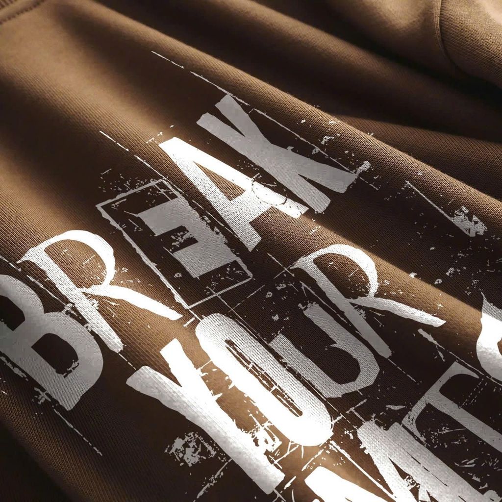 [Big Men] Áo khoác sweater màu nâu chất vải nỉ in chữ Break thời trang thu đông bigsize <140 kg