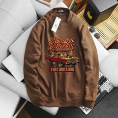 [Big Men] Áo khoác sweater màu nâu chất vải nỉ in hình thời trang thu đông bigsize <140 kg