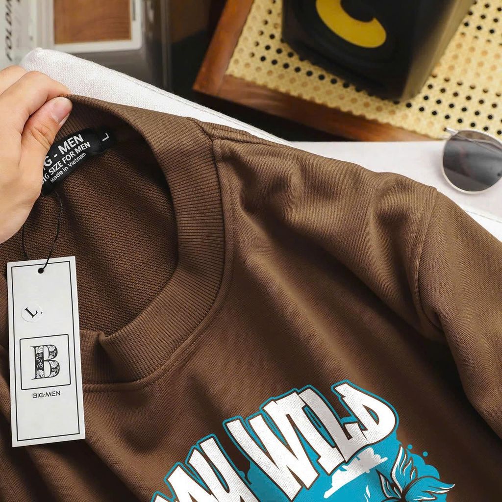 Big Men- Áo khoác sweater chất vải nỉ in hình Stay Wild thời trang thu đông bigsize <130 kg