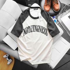Big Men- Áo thun cotton raplan phối tay cá tính in chữ Nothingness bigsize nam 85- 135 kg
