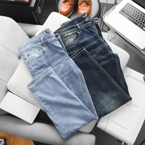 Quần jean dài nam bigsize màu xanh wash thời trang< 130 kg - 417