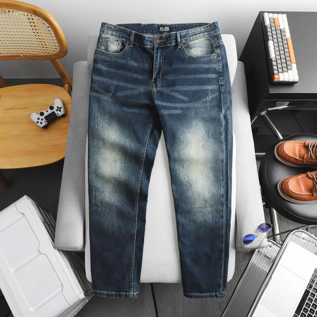 Quần jean dài nam bigsize màu xanh wash thời trang< 130 kg - 417