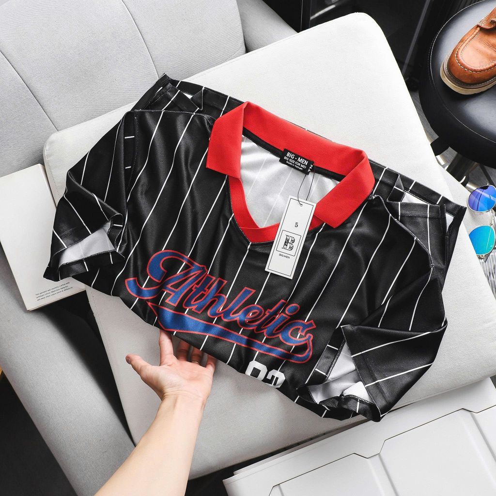 Áo thun nam big size ch ất Poly cao cấp in chữ Athletic cổ V thời trang 85- 130 kg