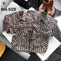Áo sơ mi tay ngắn chất vải linen phối sọc caro cao cấp thời trang bigsize nam 80-130 kg