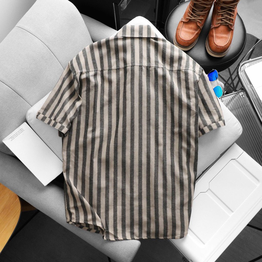 Áo sơ mi tay ngắn chất vải linen phối sọc caro cao cấp thời trang bigsize nam 80-130 kg