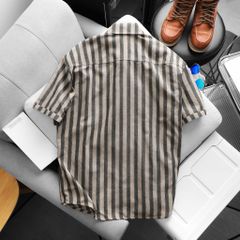 Áo sơ mi tay ngắn chất vải linen phối sọc caro cao cấp thời trang bigsize nam 80-130 kg