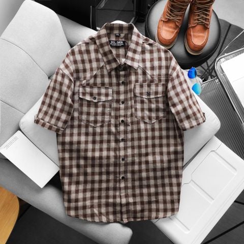 Áo sơ mi tay ngắn chất vải linen phối sọc caro cao cấp thời trang bigsize nam 80-130 kg
