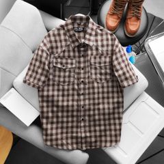 Áo sơ mi tay ngắn chất vải linen phối sọc caro cao cấp thời trang bigsize nam 80-130 kg