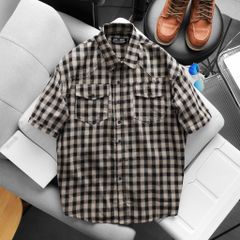 Áo sơ mi tay ngắn chất vải linen phối sọc caro cao cấp thời trang bigsize nam 80-130 kg