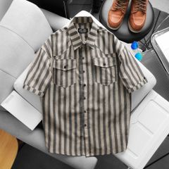 Áo sơ mi tay ngắn chất vải linen phối sọc caro cao cấp thời trang bigsize nam 80-130 kg