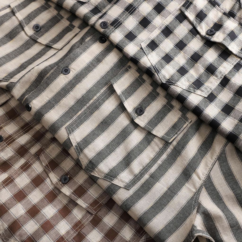 Áo sơ mi tay ngắn chất vải linen phối sọc caro cao cấp thời trang bigsize nam 80-130 kg