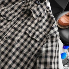Áo sơ mi tay ngắn chất vải linen phối sọc caro cao cấp thời trang bigsize nam 80-130 kg