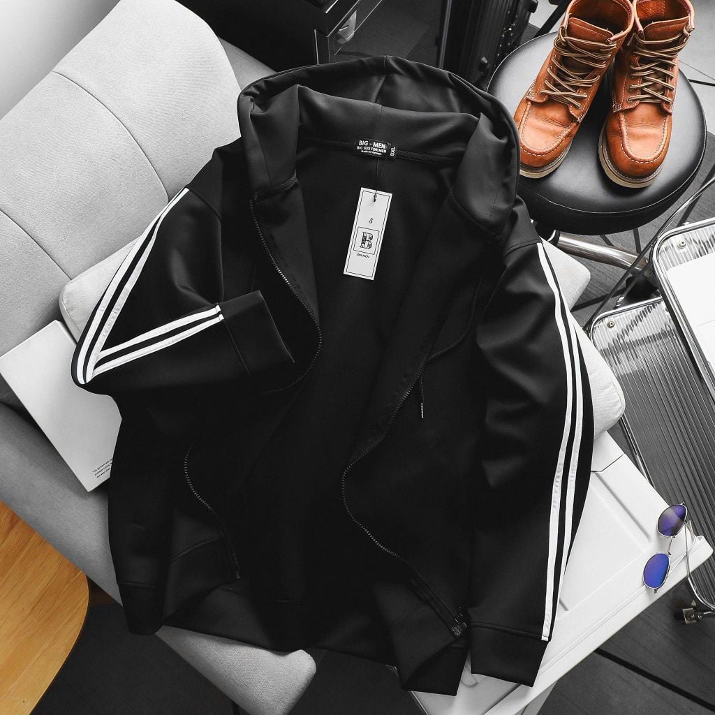 [Big Men] Áo khoác có nón phối 2 sọc năng động bigsize nam 85- 130 kg