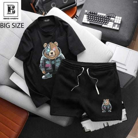 Big Men- Set bộ quần áo cotton bigsize nam in hình Gấu ngầu cá tính thời trang 75- 135 kg