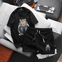 Big Men- Set bộ quần áo cotton bigsize nam in hình Gấu ngầu cá tính thời trang 75- 135 kg