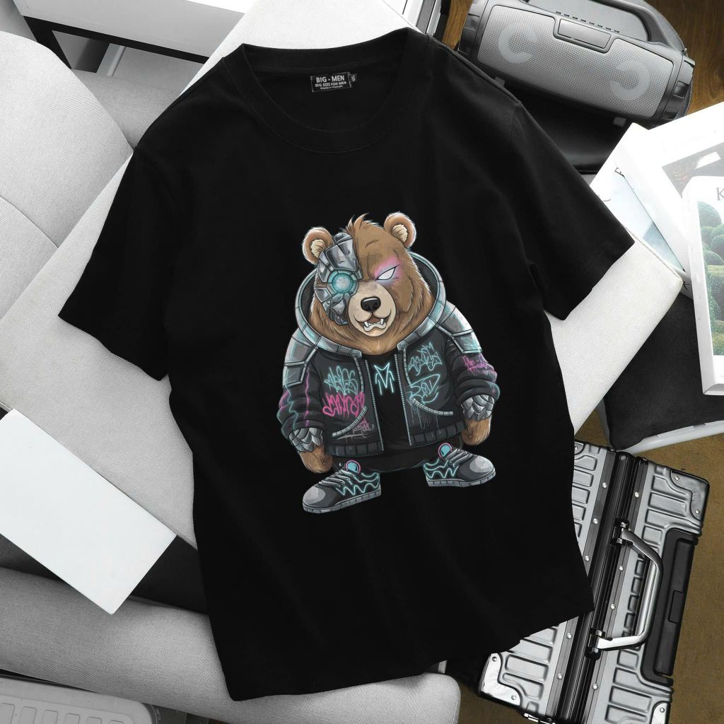 Big Men- Set bộ quần áo cotton bigsize nam in hình Gấu ngầu cá tính thời trang 75- 135 kg