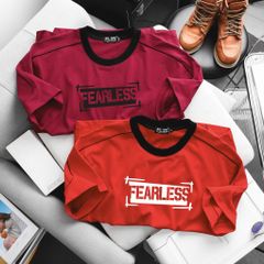 [ Big Men] Áo thun cotton phối sọc viền sọc tay in Fearless thời trang bigsize nam 85- 135 kg